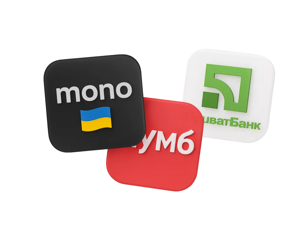 Логотипи Монобанку, Приватбанку та Пумбу