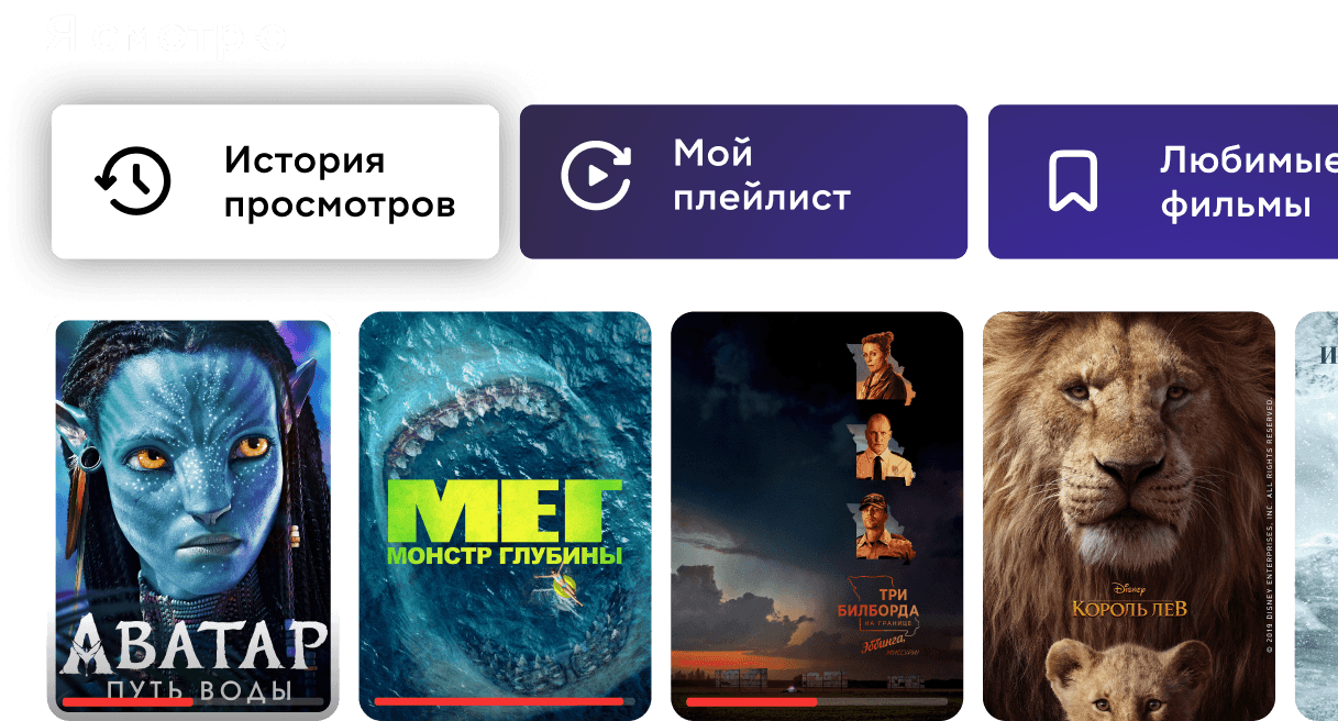 Панель История просмотров и избранные фильмы
