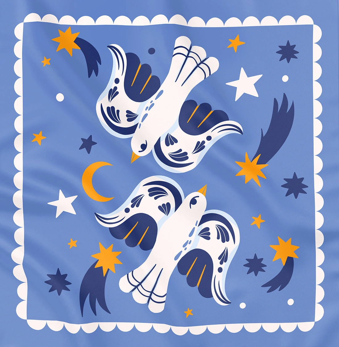 Хустка «Птахи на зоряному небі» блакитна