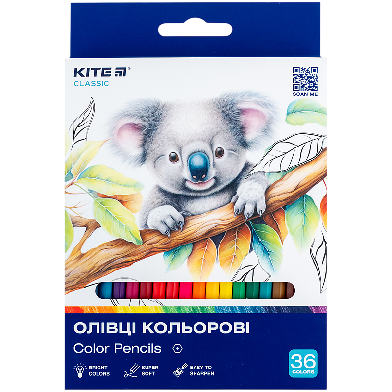 Олівці кольорові 36 штук Kite Classic