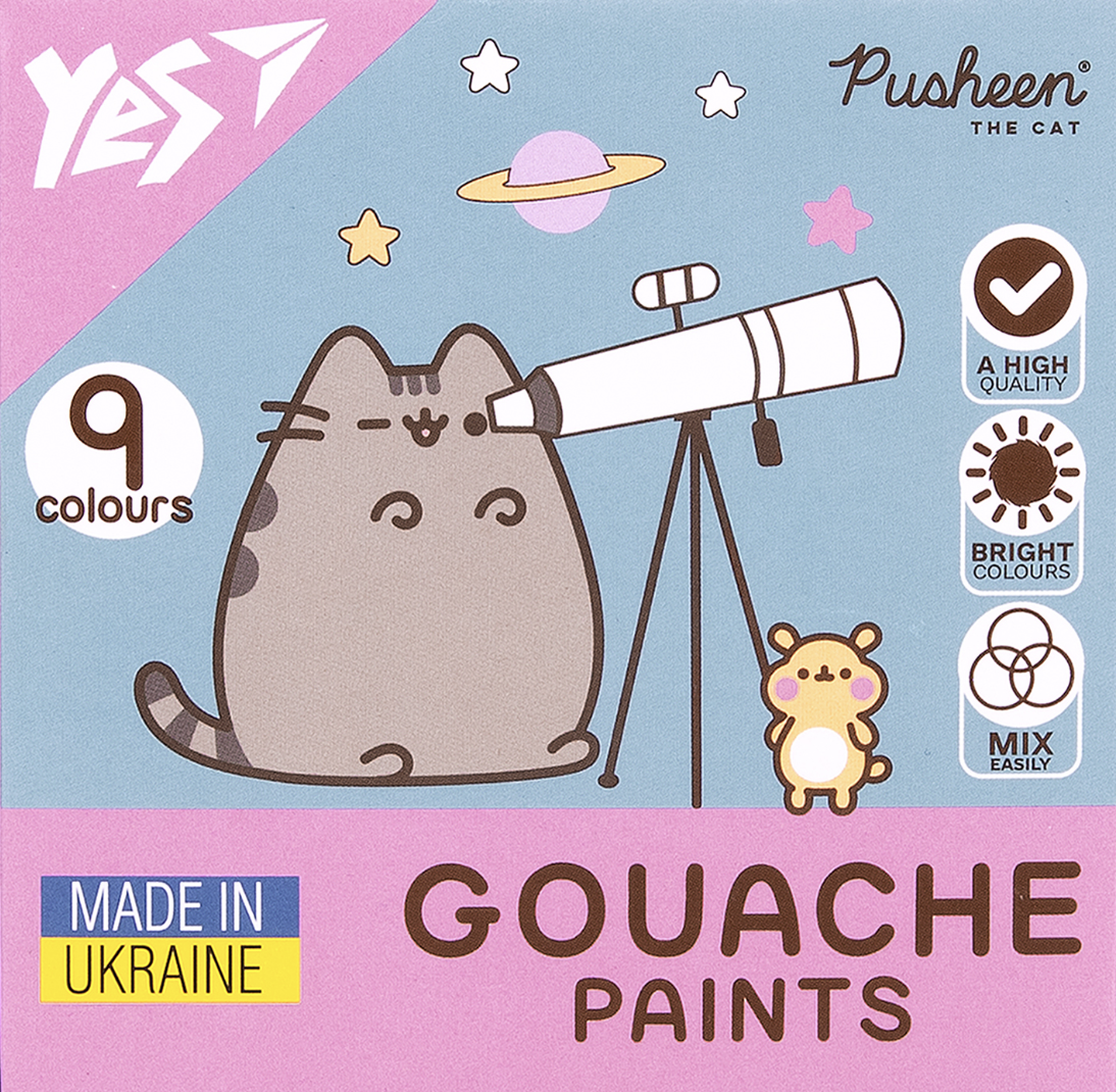 Фарби гуашеві YES Pusheen 9 кольорів 20 мл
