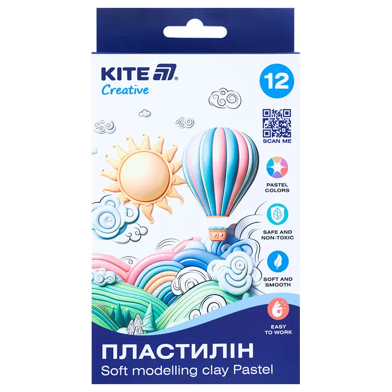 Обкладника "Пластилін восковий Kite Creative Pastel (12 кольорів, 200 г)" Обкладинка "Пластилін восковий Kite Creative Pastel (12 кольорів, 200 г)"