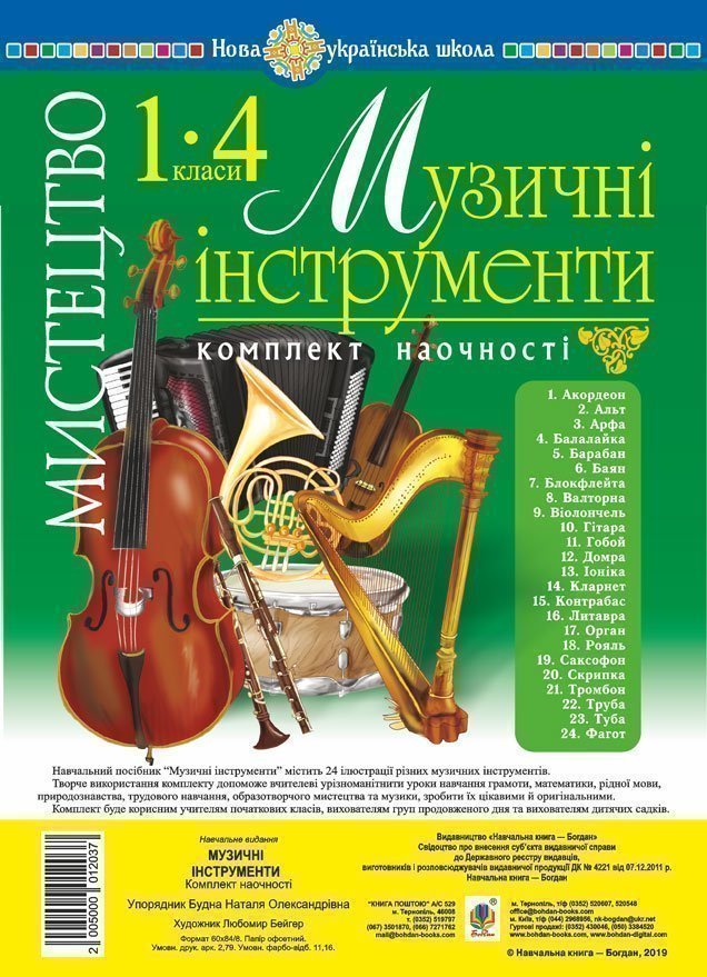 Мистецтво. 1-4 класи. Музичні інструменти. Комплект...