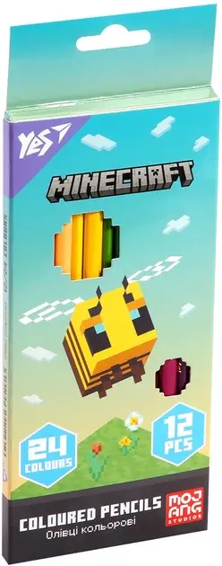 Олівці кольорові YES 12/24 кольорів Minecraft.Spring