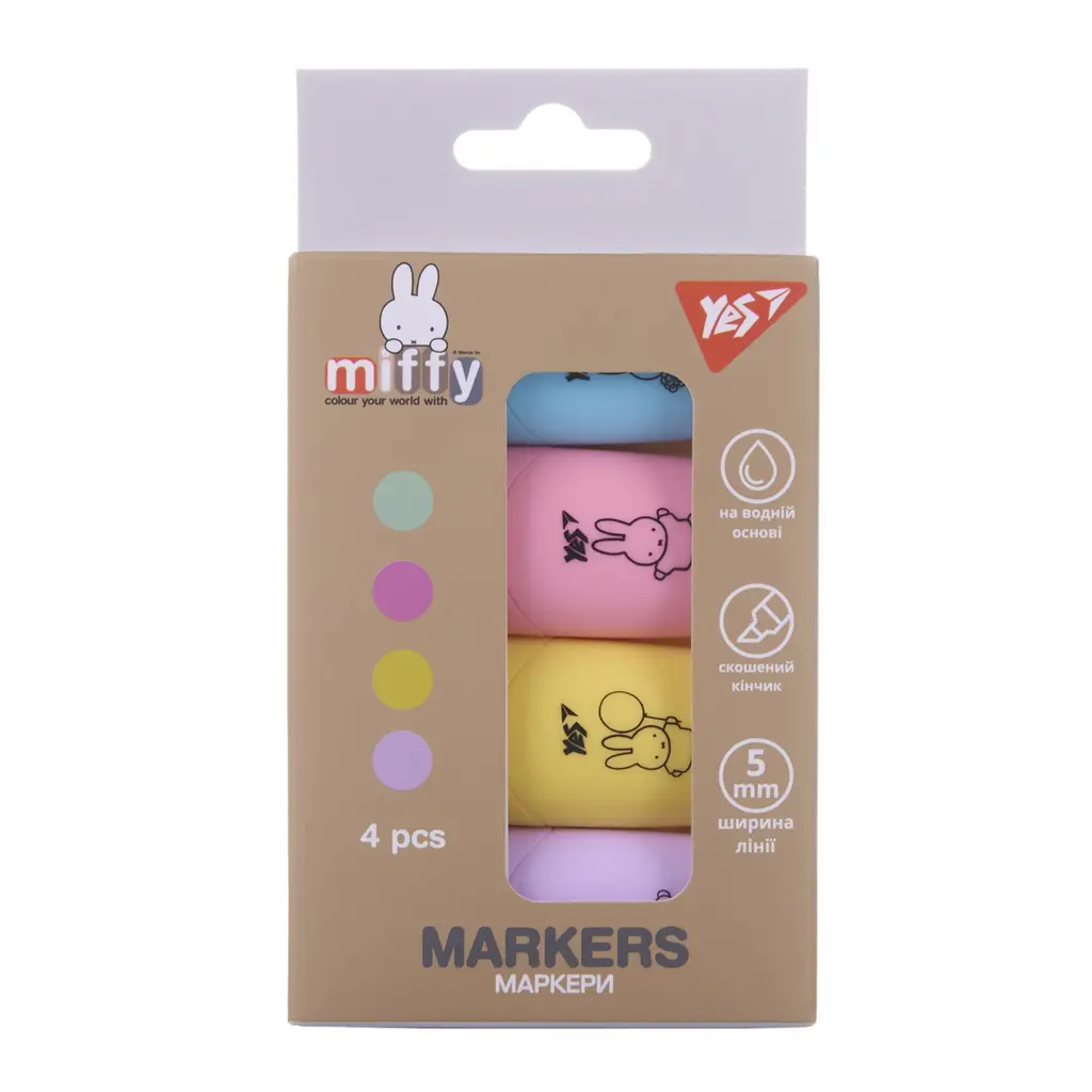 Обкладинка "Маркер текстовий YES Miffy в наборі, 4 шт."
