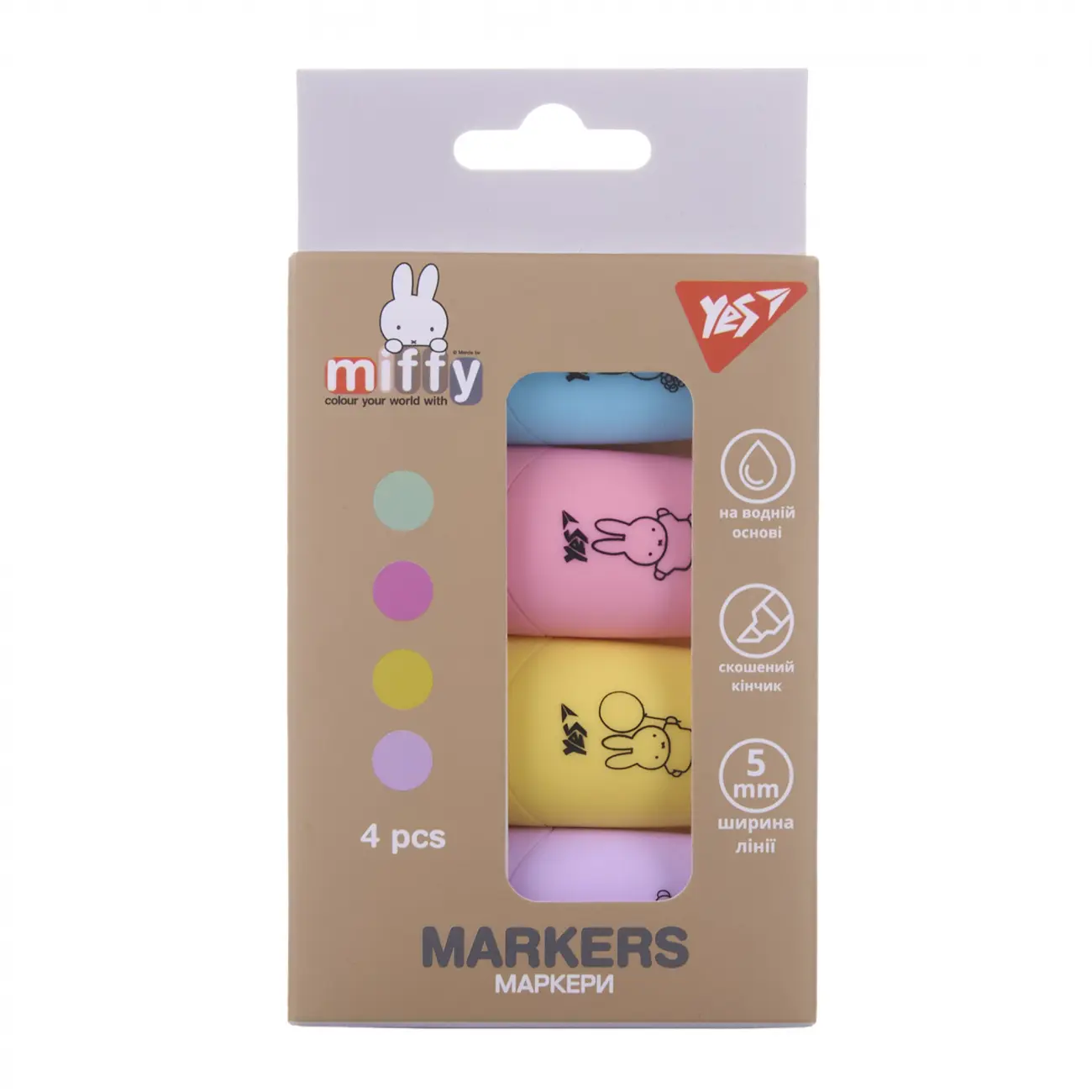Маркер текстовий YES Miffy в наборі, 4 шт.
