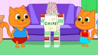 Cats Family in English - Boxed Robot Cartoon for Kids