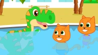 Cats Family in English - Dinosaur Swimming in The Pool Cartoon for Kids