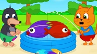 Cats Family in English - Fishing in The Pool With Giant Fish Animation