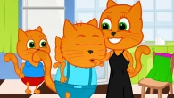 Cats Family in English - Father Kisses Mommy Cartoon for Kids